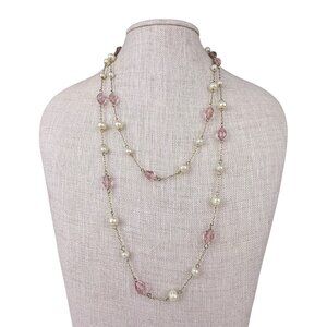 Ralph Lauren Womens Gold Tone Necklace With Pink & Pearl Beads